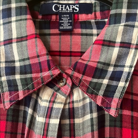 Chaps Red and White Casual Button Down Shirt - Picture 3 of 8